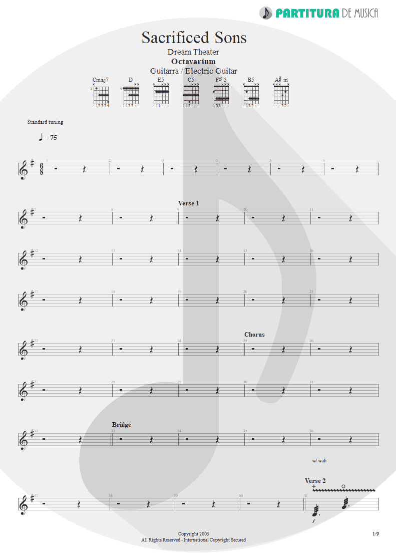 Partitura de musica de Guitarra Elétrica - Sacrificed Sons | Dream Theater | Octavarium 2005 - pag 1