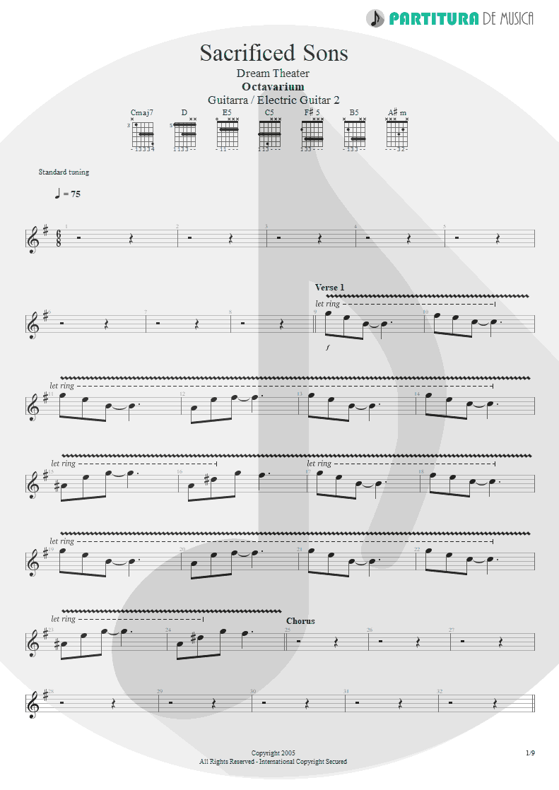 Partitura de musica de Guitarra Elétrica - Sacrificed Sons | Dream Theater | Octavarium 2005 - pag 1