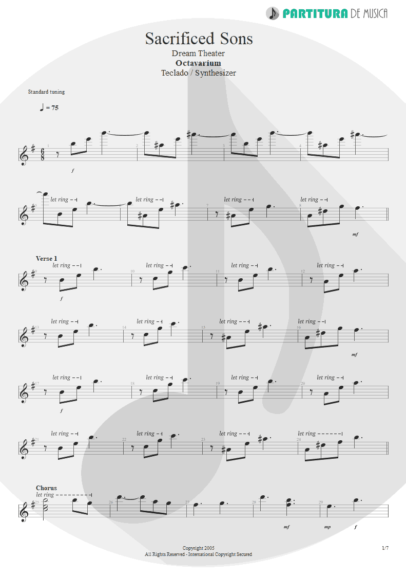 Partitura de musica de Teclado - Sacrificed Sons | Dream Theater | Octavarium 2005 - pag 1