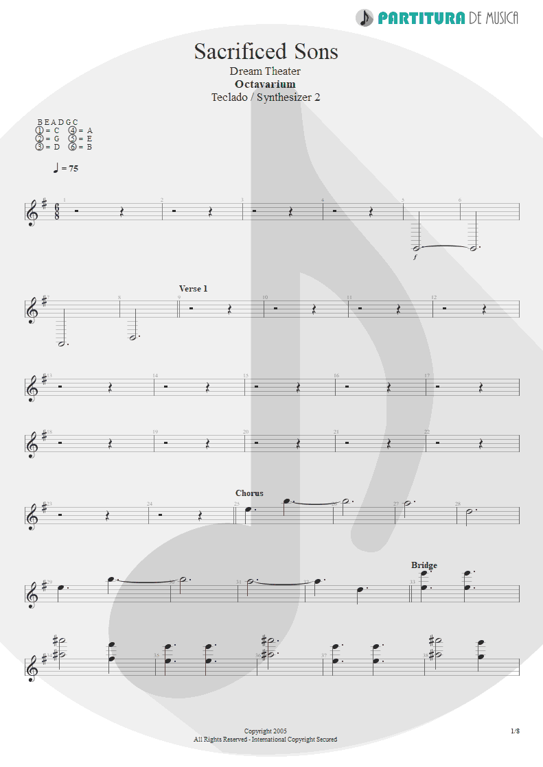 Partitura de musica de Teclado - Sacrificed Sons | Dream Theater | Octavarium 2005 - pag 1