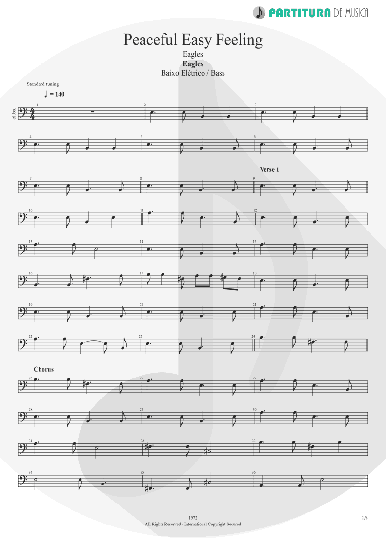 Partitura de musica de Baixo Elétrico - Peaceful Easy Feeling | Eagles | Eagles 1972 - pag 1