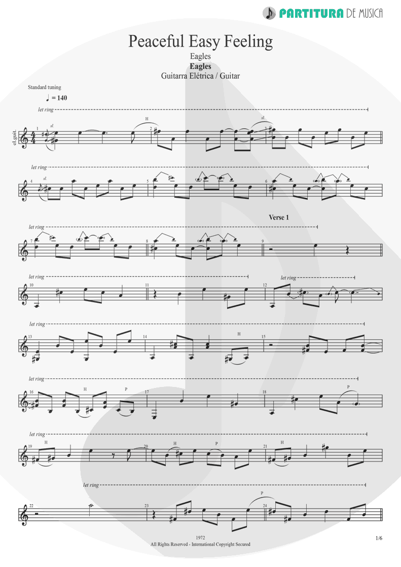 Partitura de musica de Guitarra Elétrica - Peaceful Easy Feeling | Eagles | Eagles 1972 - pag 1