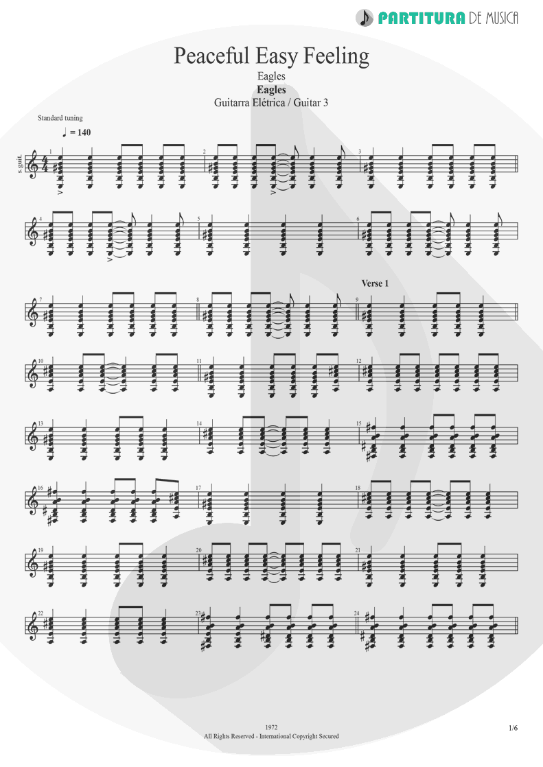 Partitura de musica de Guitarra Elétrica - Peaceful Easy Feeling | Eagles | Eagles 1972 - pag 1