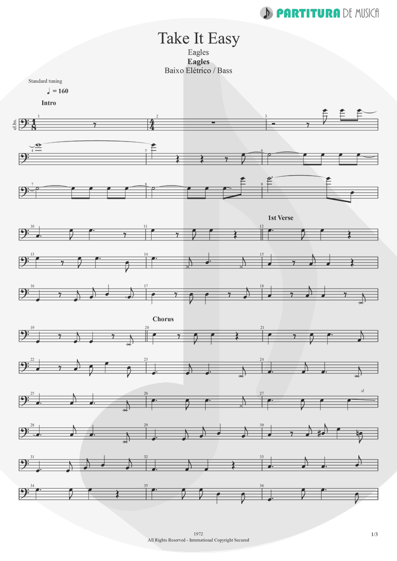 Partitura de musica de Baixo Elétrico - Take It Easy | Eagles | Eagles 1972 - pag 1