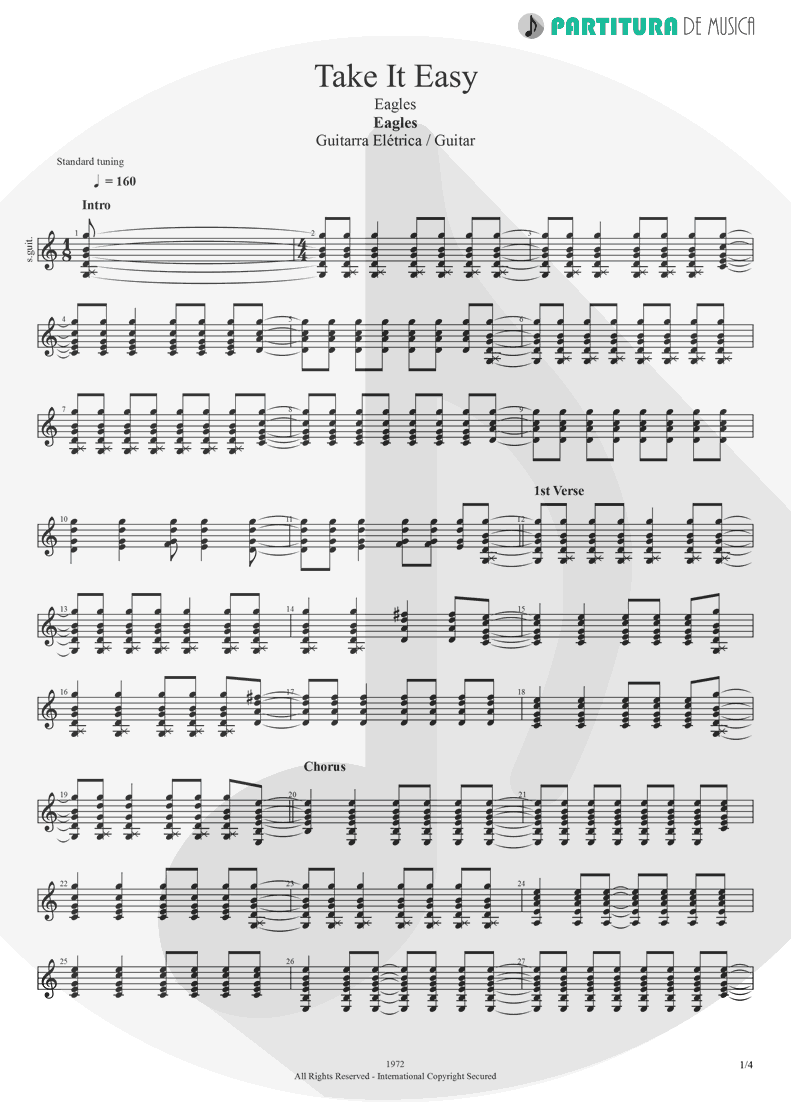 Partitura de musica de Guitarra Elétrica - Take It Easy | Eagles | Eagles 1972 - pag 1