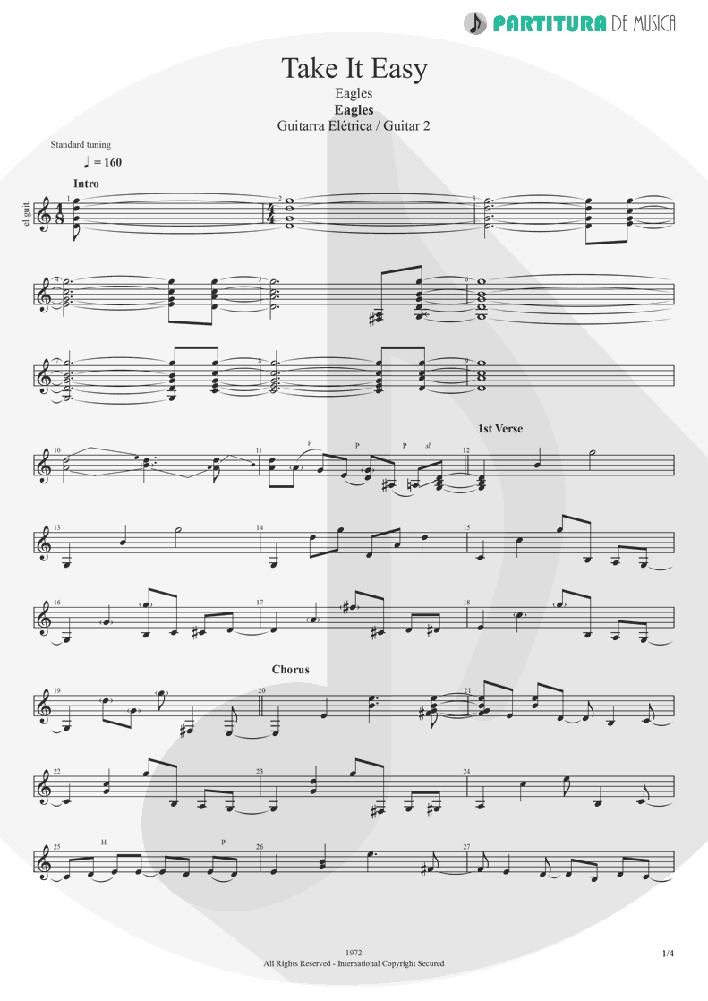 Partitura de musica de Guitarra Elétrica - Take It Easy | Eagles | Eagles 1972 - pag 1