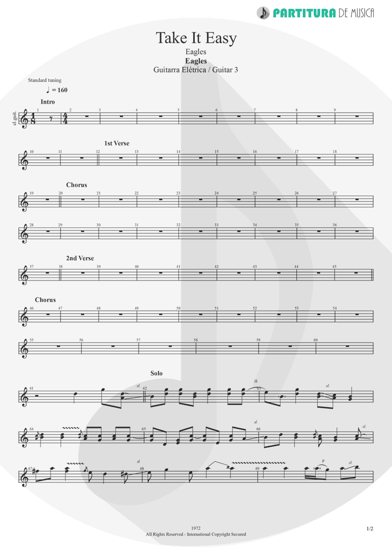 Partitura de musica de Guitarra Elétrica - Take It Easy | Eagles | Eagles 1972 - pag 1