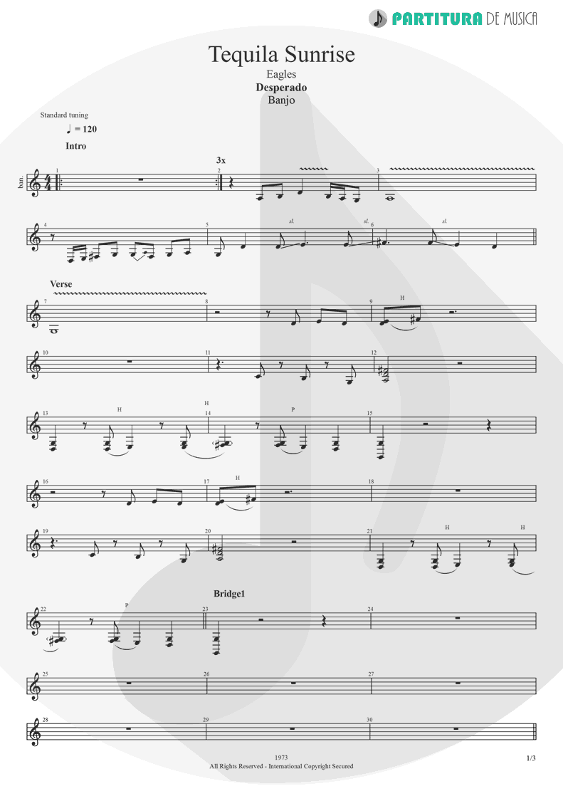 Partitura de musica de Banjo - Tequila Sunrise | Eagles | Desperado 1973 - pag 1