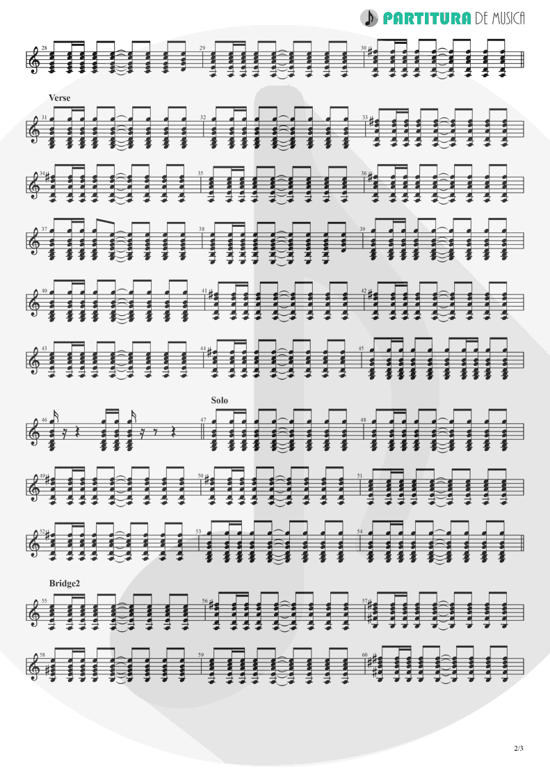 Partitura de musica de Guitarra Elétrica - Tequila Sunrise | Eagles | Desperado 1973 - pag 2