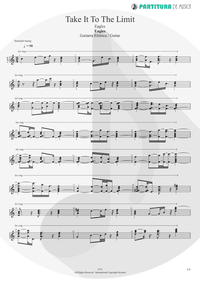 Partitura de musica de Guitarra Elétrica - Take It to the Limit | Eagles | One of These Nights 1975 - pag 1