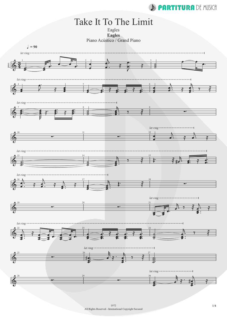 Partitura de musica de Piano - Take It to the Limit | Eagles | One of These Nights 1975 - pag 1