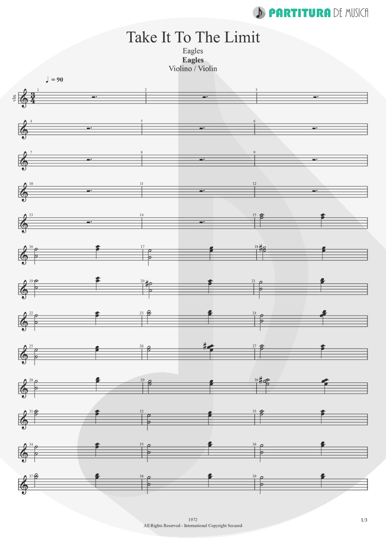 Partitura de musica de Violino - Take It to the Limit | Eagles | One of These Nights 1975 - pag 1