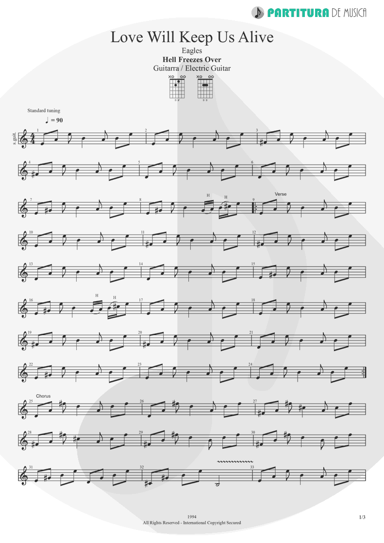 Partitura de musica de Guitarra Elétrica - Love Will Keep Us Alive | Eagles | Hell Freezes Over 1994 - pag 1