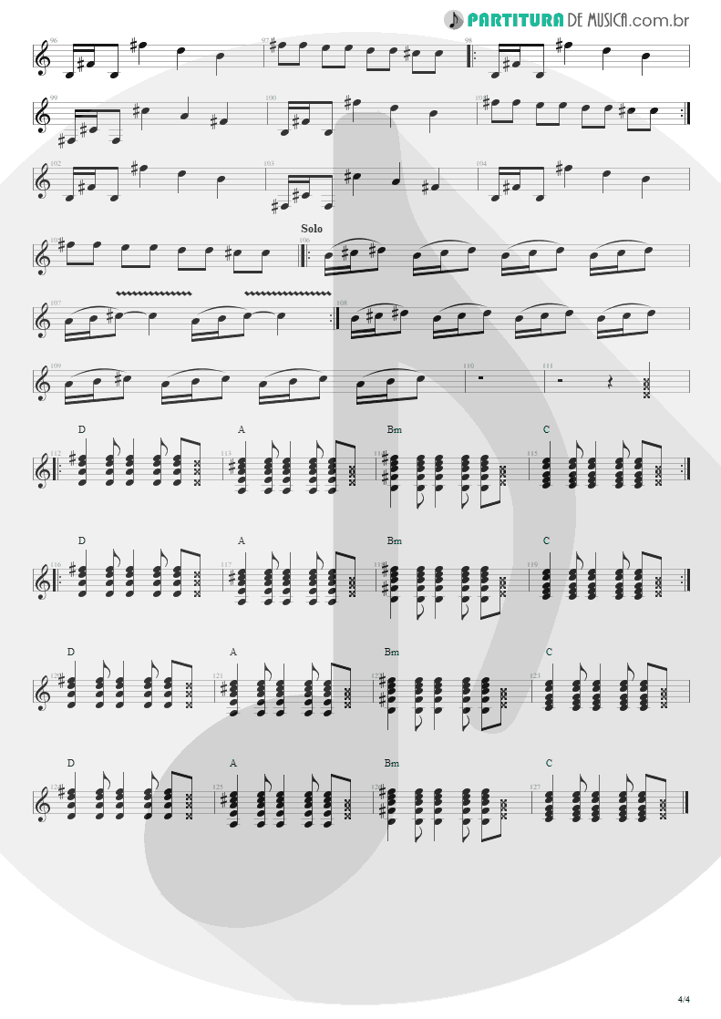 Partitura de musica de Guitarra Elétrica - Tribos E Tribunais | Engenheiros do Hawaii | Ouça o Que Eu Digo: Não Ouça Ninguém 1988 - pag 4