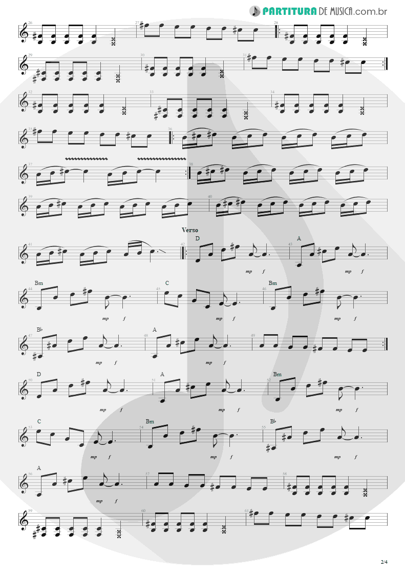 Partitura de musica de Guitarra Elétrica - Tribos E Tribunais | Engenheiros do Hawaii | Ouça o Que Eu Digo: Não Ouça Ninguém 1988 - pag 2