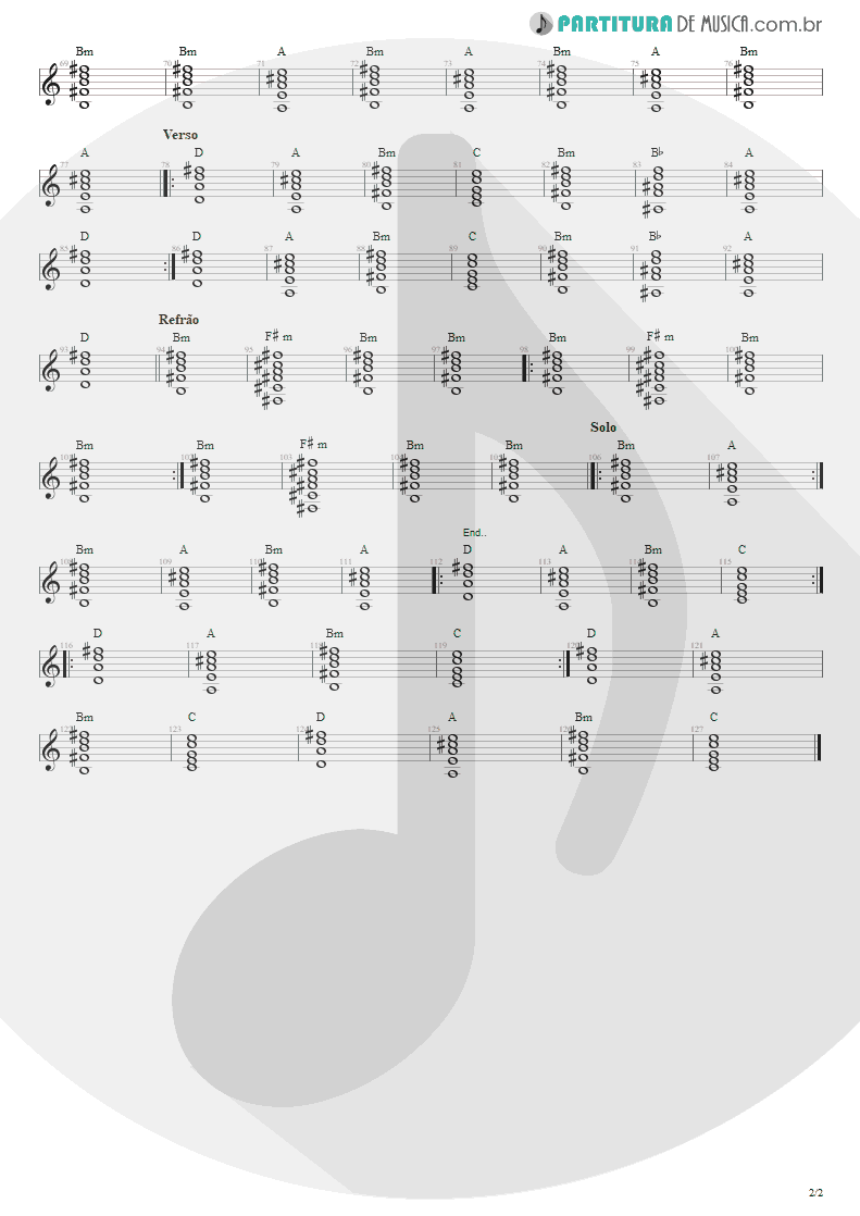 Partitura de musica de Violão - Tribos E Tribunais | Engenheiros do Hawaii | Ouça o Que Eu Digo: Não Ouça Ninguém 1988 - pag 2