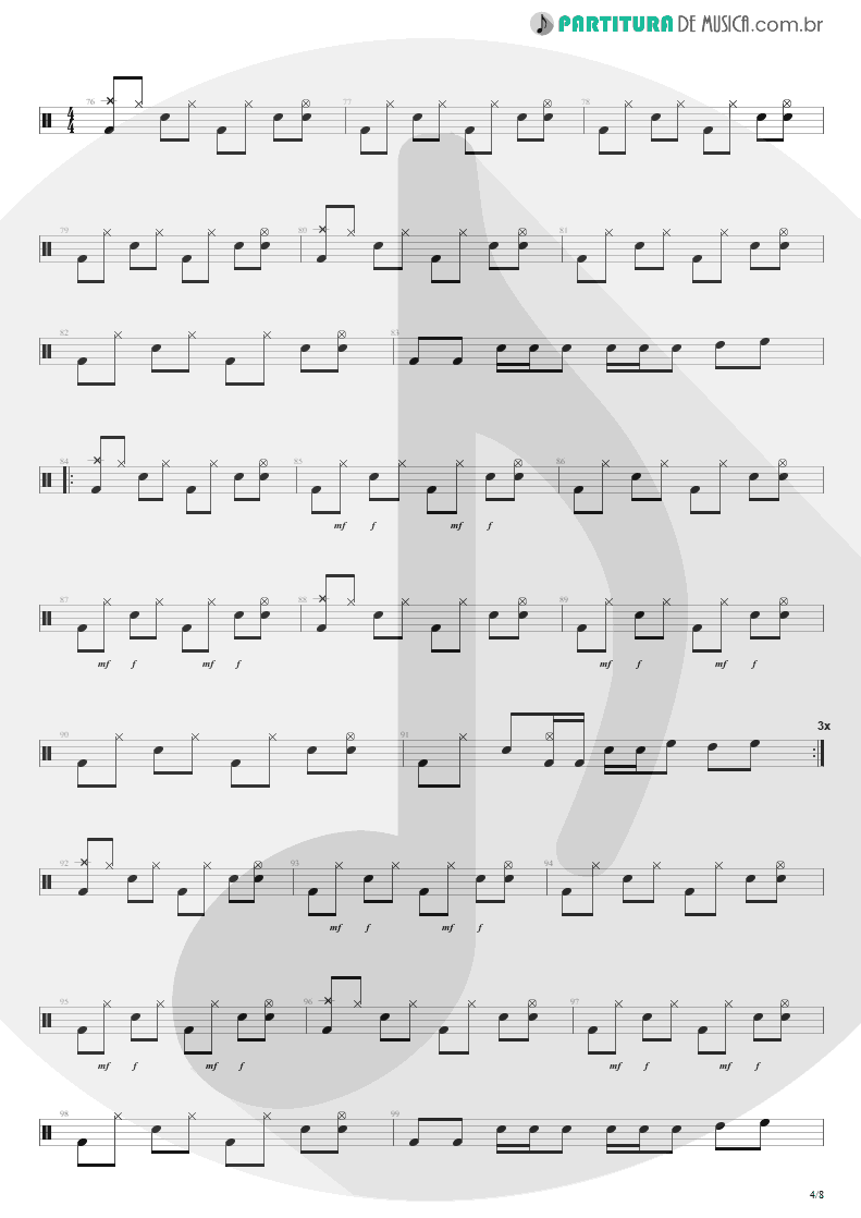 Partitura de musica de Bateria - Anoiteceu Em Porto Alegre | Engenheiros do Hawaii | O Papa é Pop 1990 - pag 4