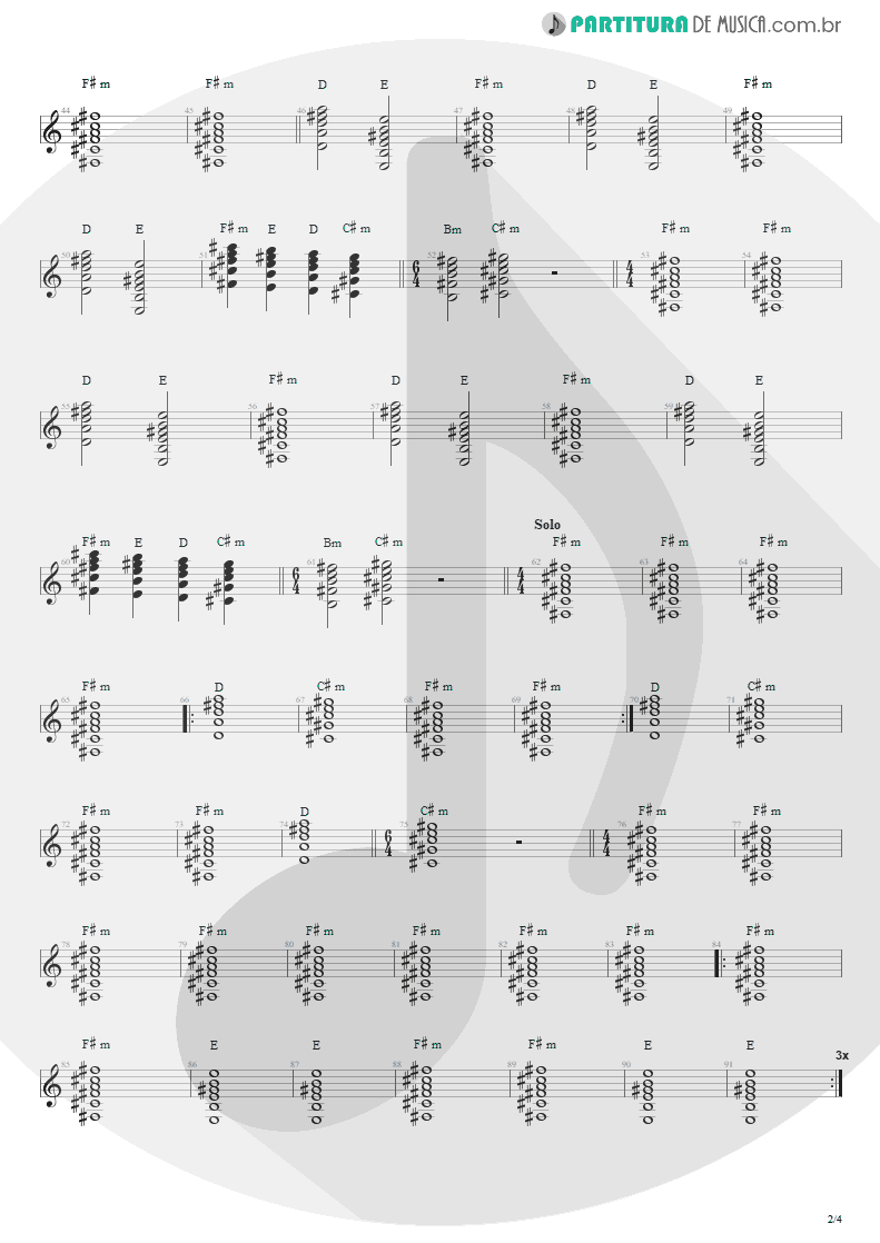 Partitura de musica de Violão - Anoiteceu Em Porto Alegre | Engenheiros do Hawaii | O Papa é Pop 1990 - pag 2