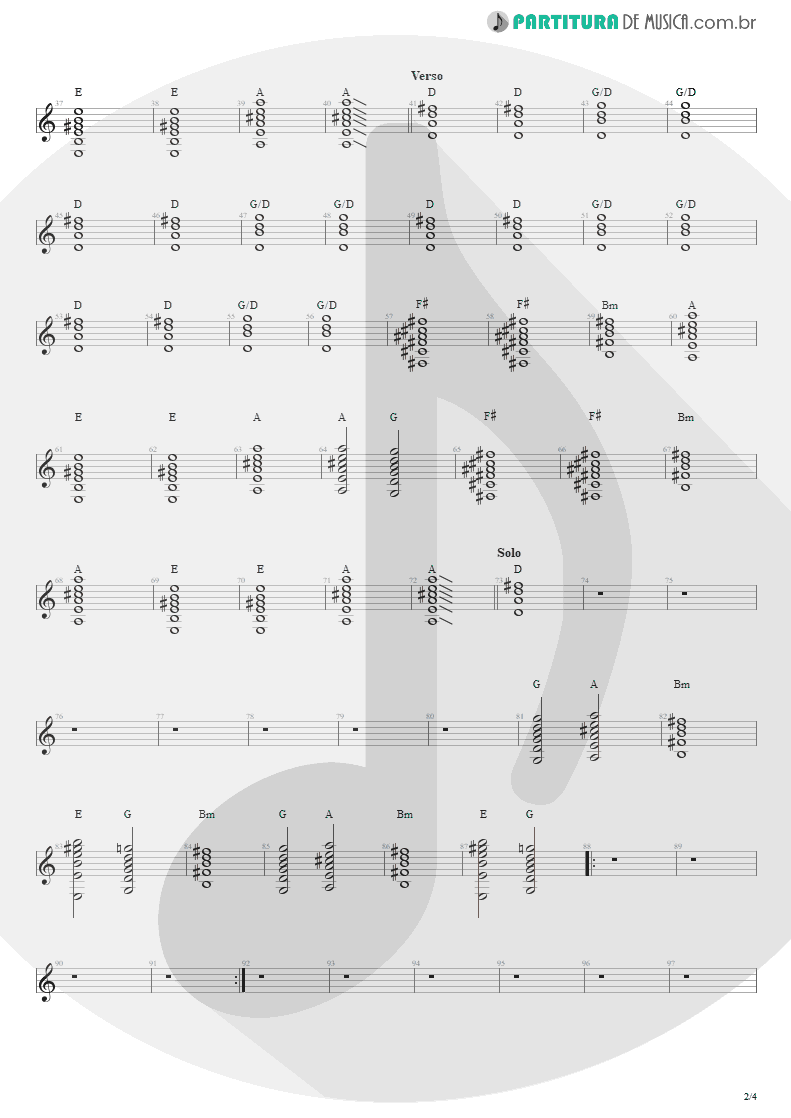 Partitura de musica de Violão - Sampa No Walkman | Engenheiros do Hawaii | Várias Variáveis 1991 - pag 2