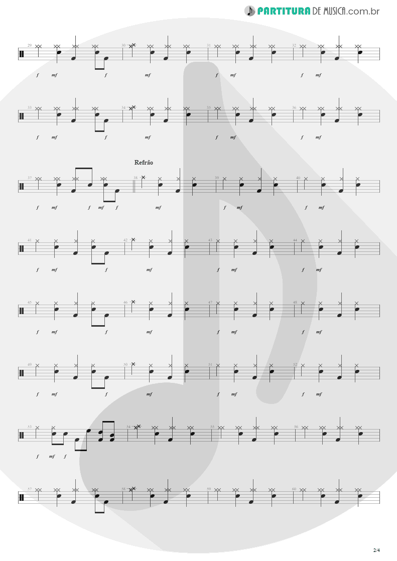 Partitura de musica de Bateria - Pra Ficar Legal | Engenheiros do Hawaii | Surfando Karmas & DNA 2002 - pag 2