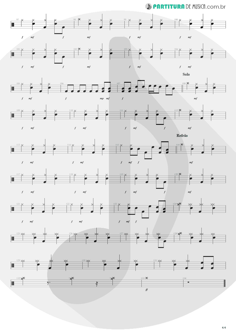 Partitura de musica de Bateria - Pra Ficar Legal | Engenheiros do Hawaii | Surfando Karmas & DNA 2002 - pag 4