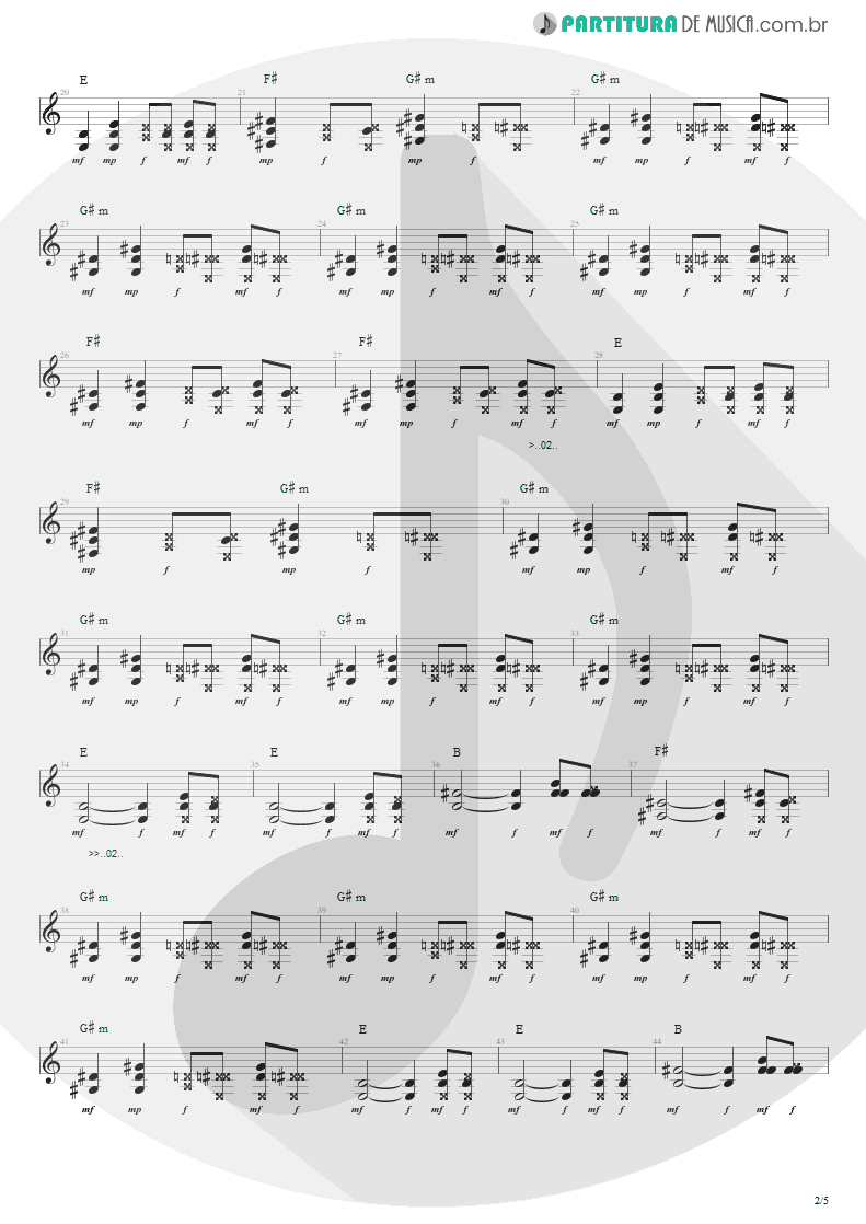 Partitura de musica de Guitarra Elétrica - Ritos De Passagem | Engenheiros do Hawaii | Surfando Karmas & DNA 2002 - pag 2