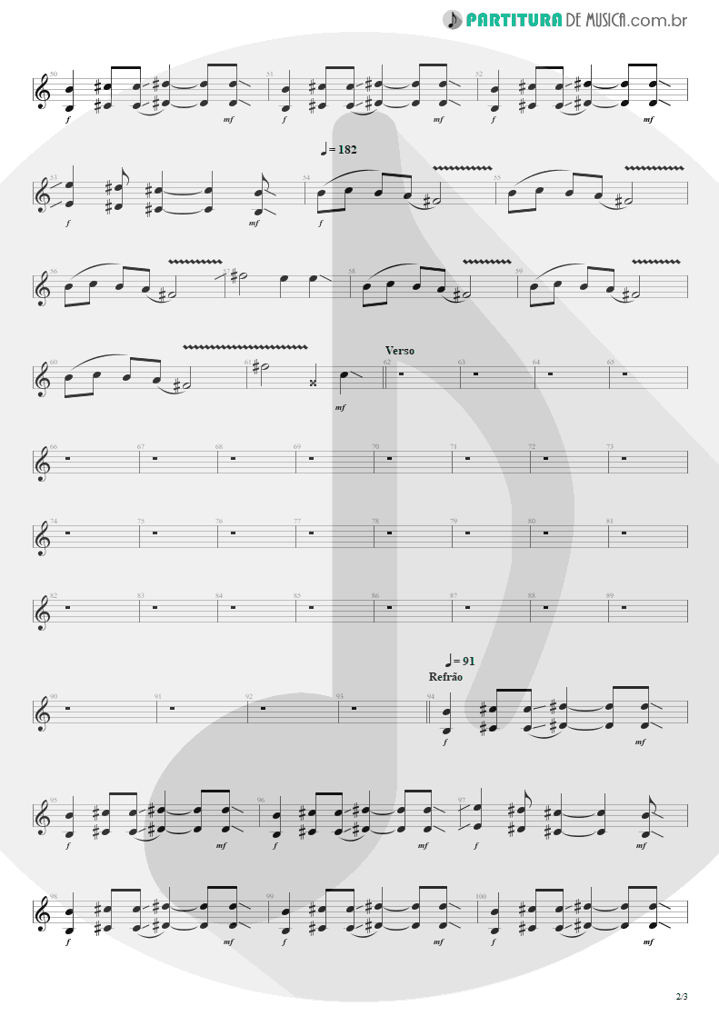 Partitura de musica de Guitarra Elétrica - Ritos De Passagem | Engenheiros do Hawaii | Surfando Karmas & DNA 2002 - pag 2