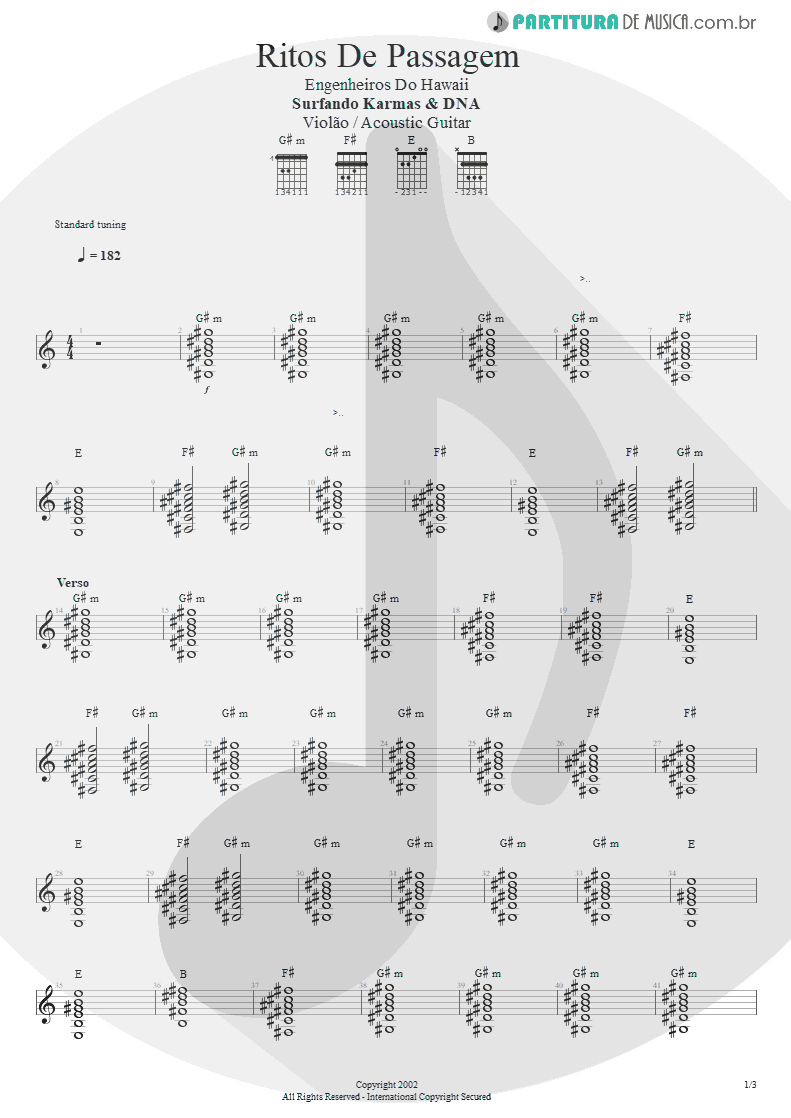 Partitura de musica de Violão - Ritos De Passagem | Engenheiros do Hawaii | Surfando Karmas & DNA 2002 - pag 1