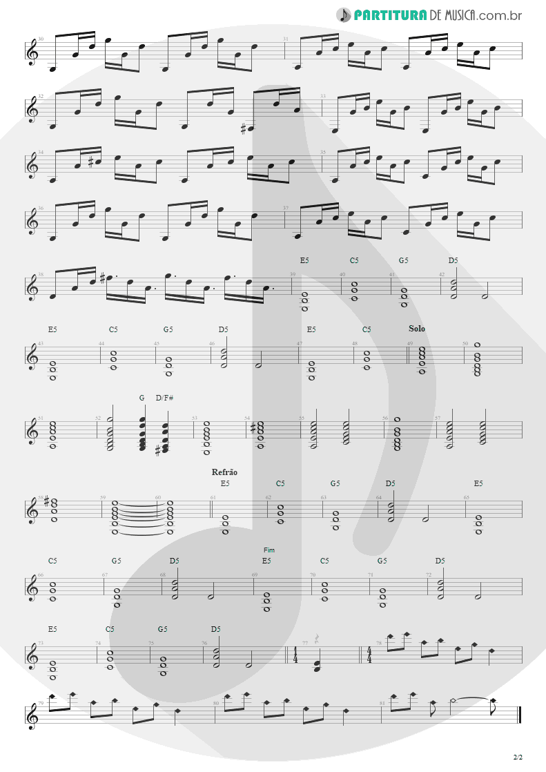 Partitura de musica de Guitarra Elétrica - Eu Que Não Amo Você | Engenheiros do Hawaii | ¡Tchau Radar! 2002 - pag 2