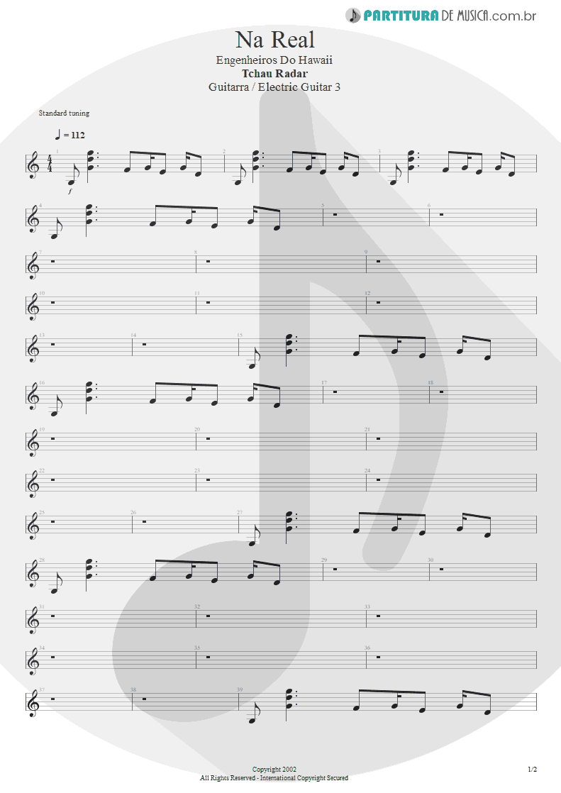 Partitura de musica de Guitarra Elétrica - Na Real | Engenheiros do Hawaii | ¡Tchau Radar! 2002 - pag 1