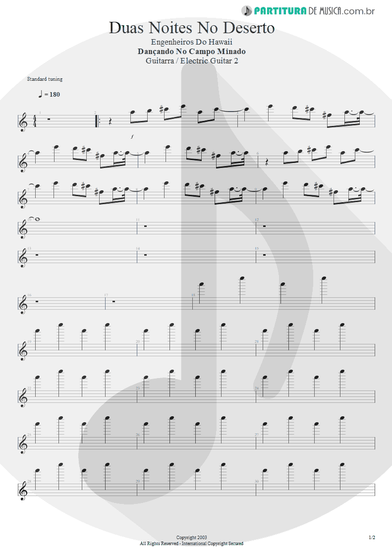 Partitura de musica de Guitarra Elétrica - Duas Noites No Deserto | Engenheiros do Hawaii | Dançando no Campo Minado 2003 - pag 1