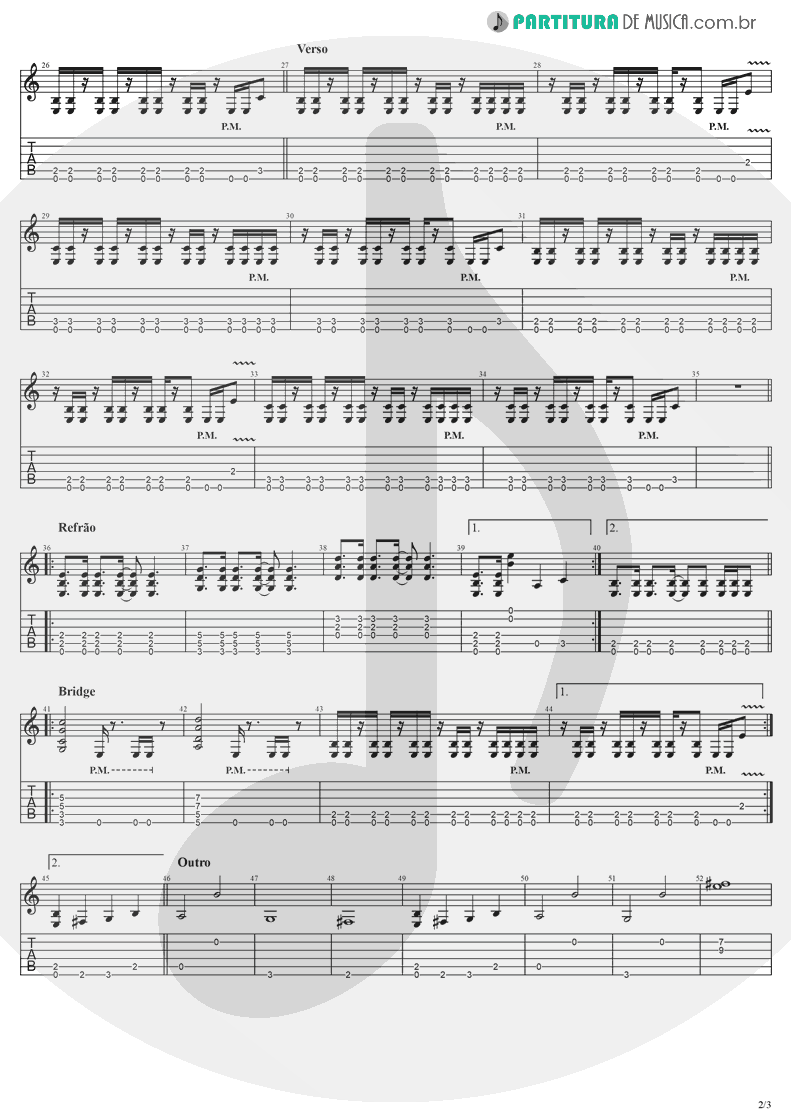 Tablatura + Partitura de musica de Guitarra Elétrica - Bring Me To Life | Evanescence | Fallen 2003 - pag 2