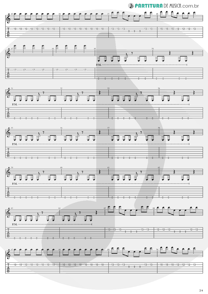 Tablatura + Partitura de musica de Guitarra Elétrica - Farther Away | Evanescence | Mystary EP 2003 - pag 2
