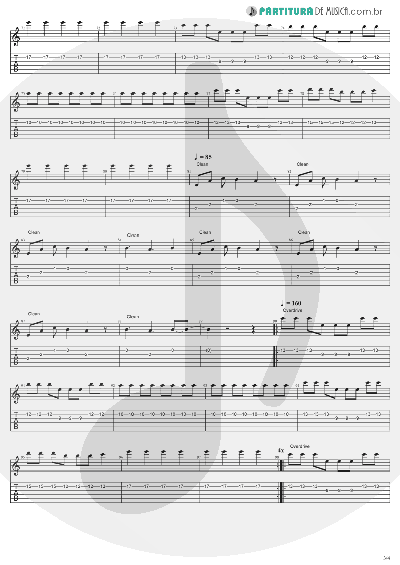 Tablatura + Partitura de musica de Guitarra Elétrica - Farther Away | Evanescence | Mystary EP 2003 - pag 3