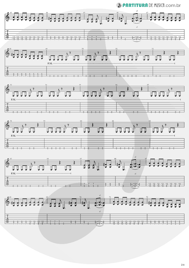 Tablatura + Partitura de musica de Guitarra Elétrica - Farther Away | Evanescence | Mystary EP 2003 - pag 2