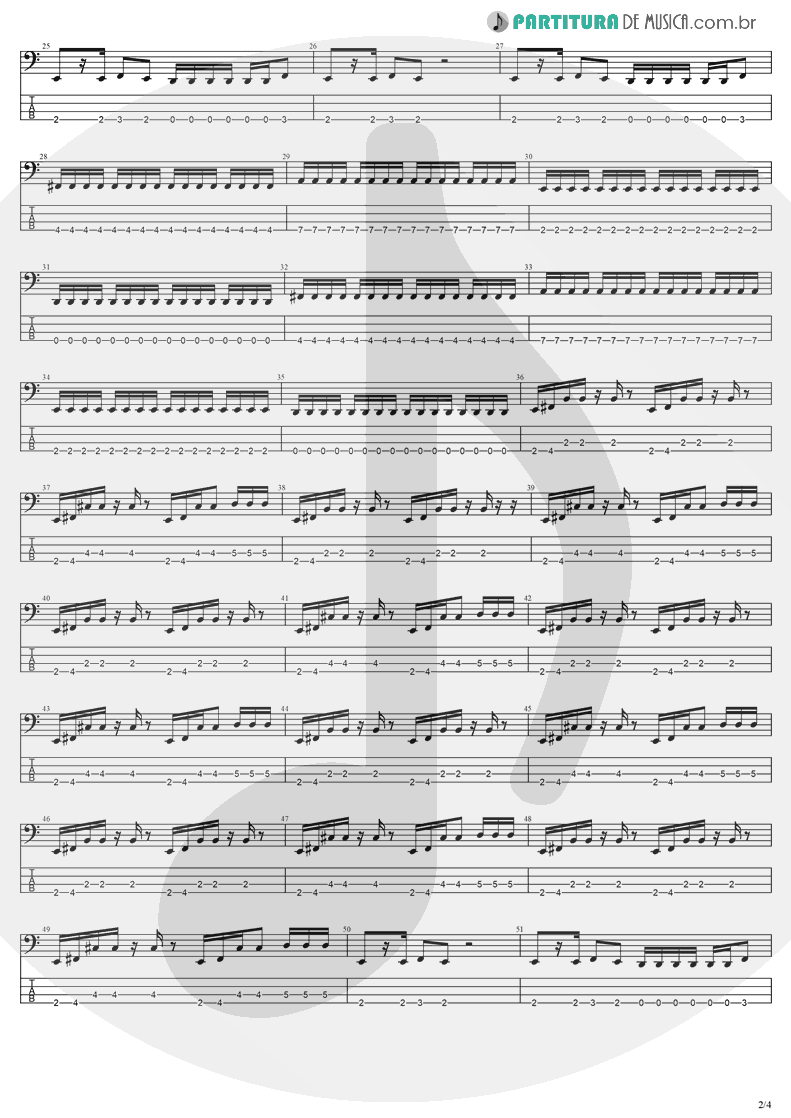 Tablatura + Partitura de musica de Baixo Elétrico - Thoughtless | Evanescence | Anywhere But Home 2004 - pag 2