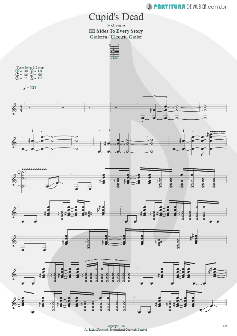 Partitura de musica de Guitarra Elétrica - Cupid's Dead | Extreme | III Sides to Every Story 1982 - pag 1