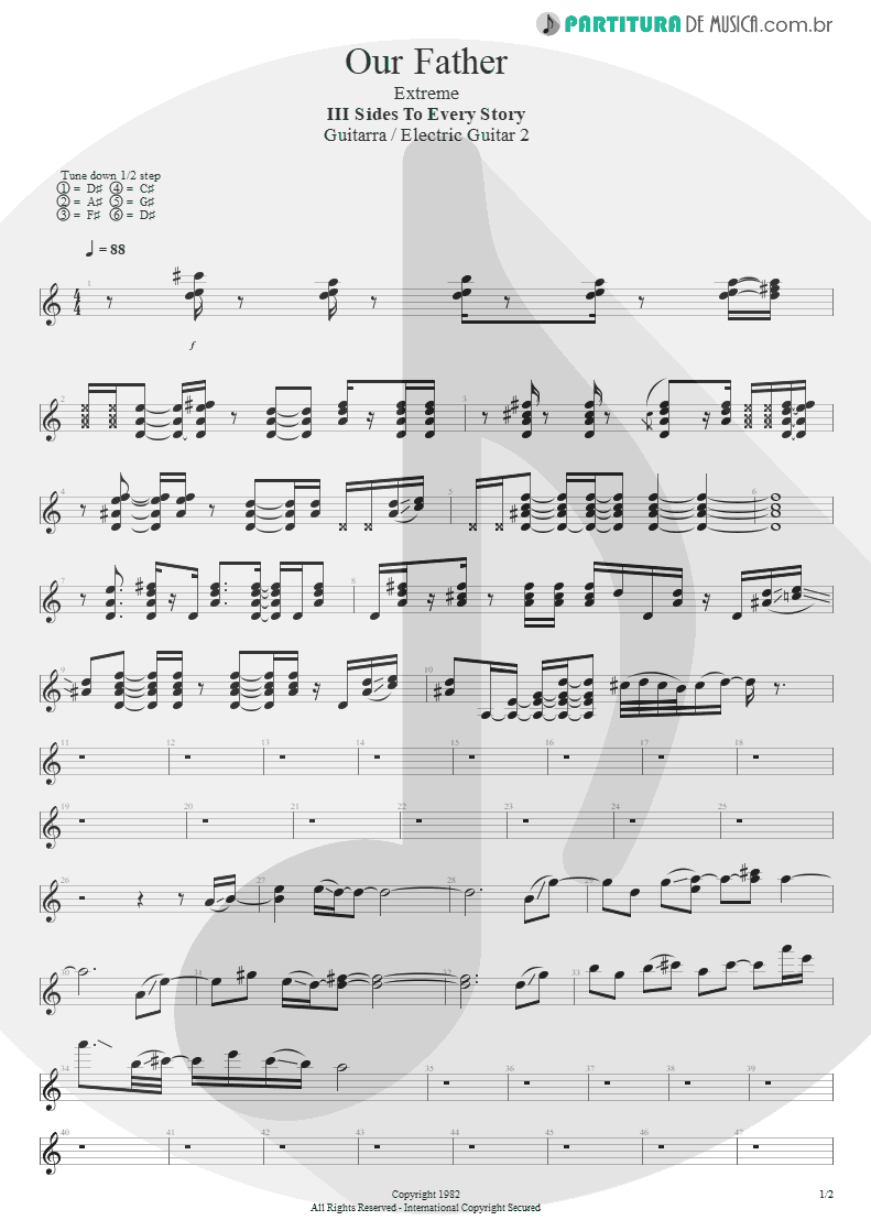 Partitura de musica de Guitarra Elétrica - Our Father | Extreme | III Sides to Every Story 1982 - pag 1