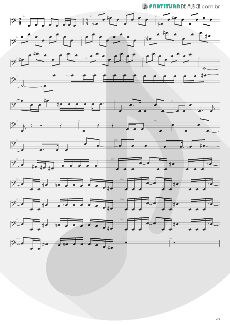 Partitura de musica de Baixo Elétrico - Peacemaker Die | Extreme | III Sides to Every Story 1982 - pag 3