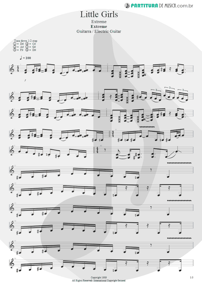 Partitura de musica de Guitarra Elétrica - Little Girls | Extreme | Extreme 1989 - pag 1