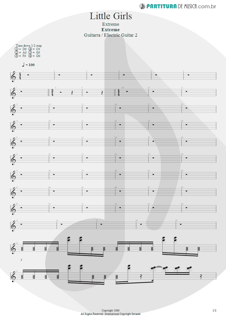 Partitura de musica de Guitarra Elétrica - Little Girls | Extreme | Extreme 1989 - pag 1