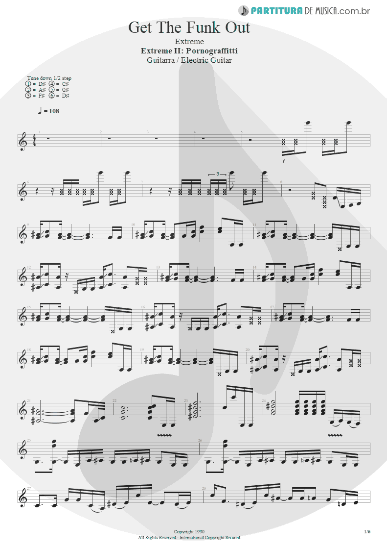 Partitura de musica de Guitarra Elétrica - Get The Funk Out | Extreme | Extreme II: Pornograffitti 1990 - pag 1