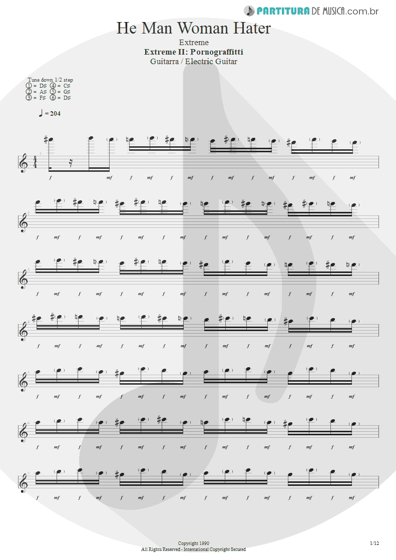 Partitura de musica de Guitarra Elétrica - He Man Woman Hater | Extreme | Extreme II: Pornograffitti 1990 - pag 1