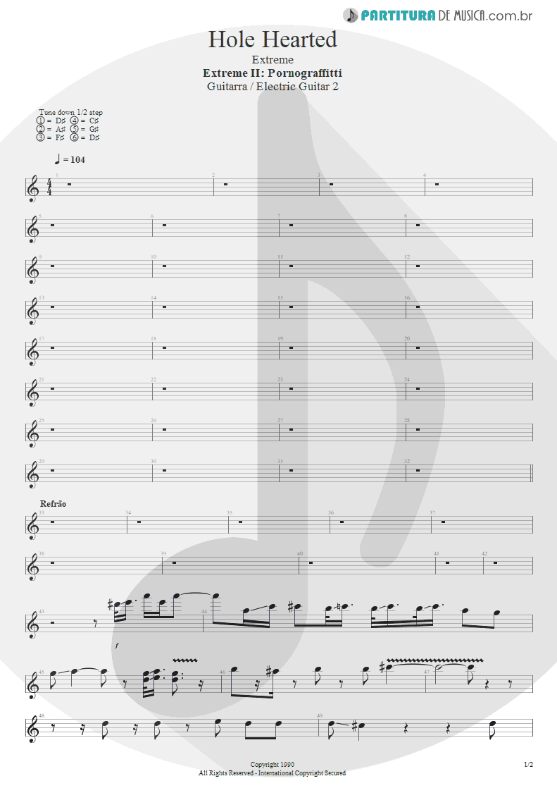 Partitura de musica de Guitarra Elétrica - Hole Hearted | Extreme | Extreme II: Pornograffitti 1990 - pag 1