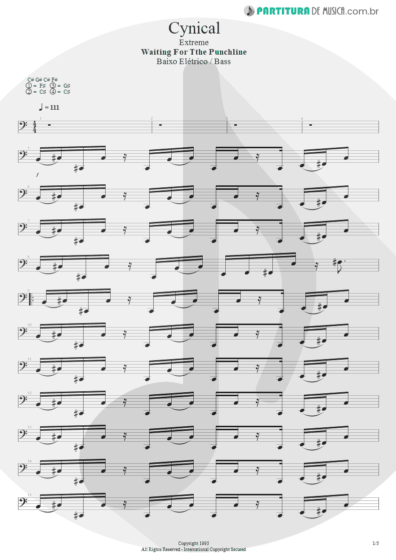 Partitura de musica de Baixo Elétrico - Cynical | Extreme | Waiting for the Punchline 1995 - pag 1