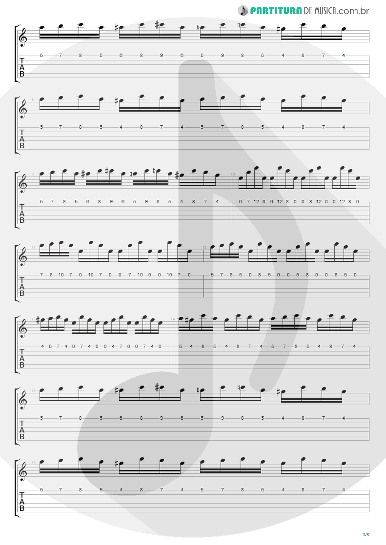 Tablatura + Partitura de musica de Guitarra Elétrica - Flight Of The Wounded Bumble Bee | Extreme | Take Us Alive 2010 - pag 2