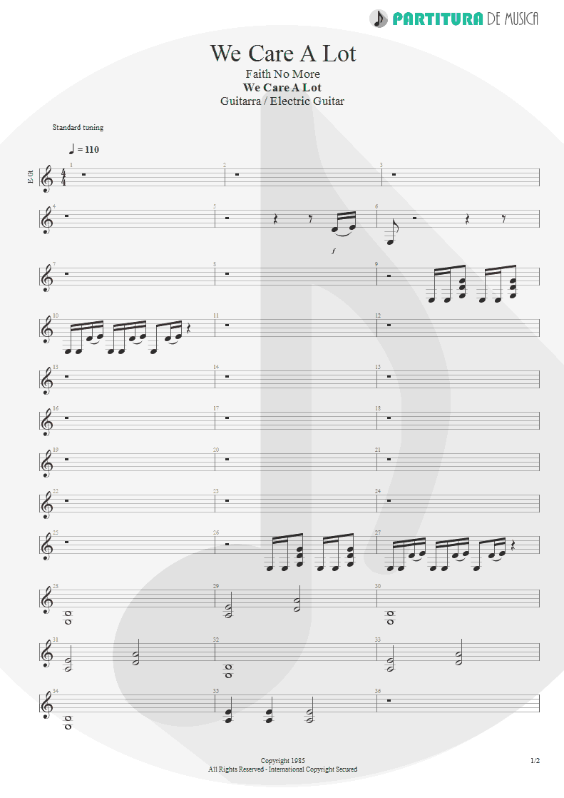 Partitura de musica de Guitarra Elétrica - We Care a Lot | Faith No More | We Care A Lot 1985 - pag 1