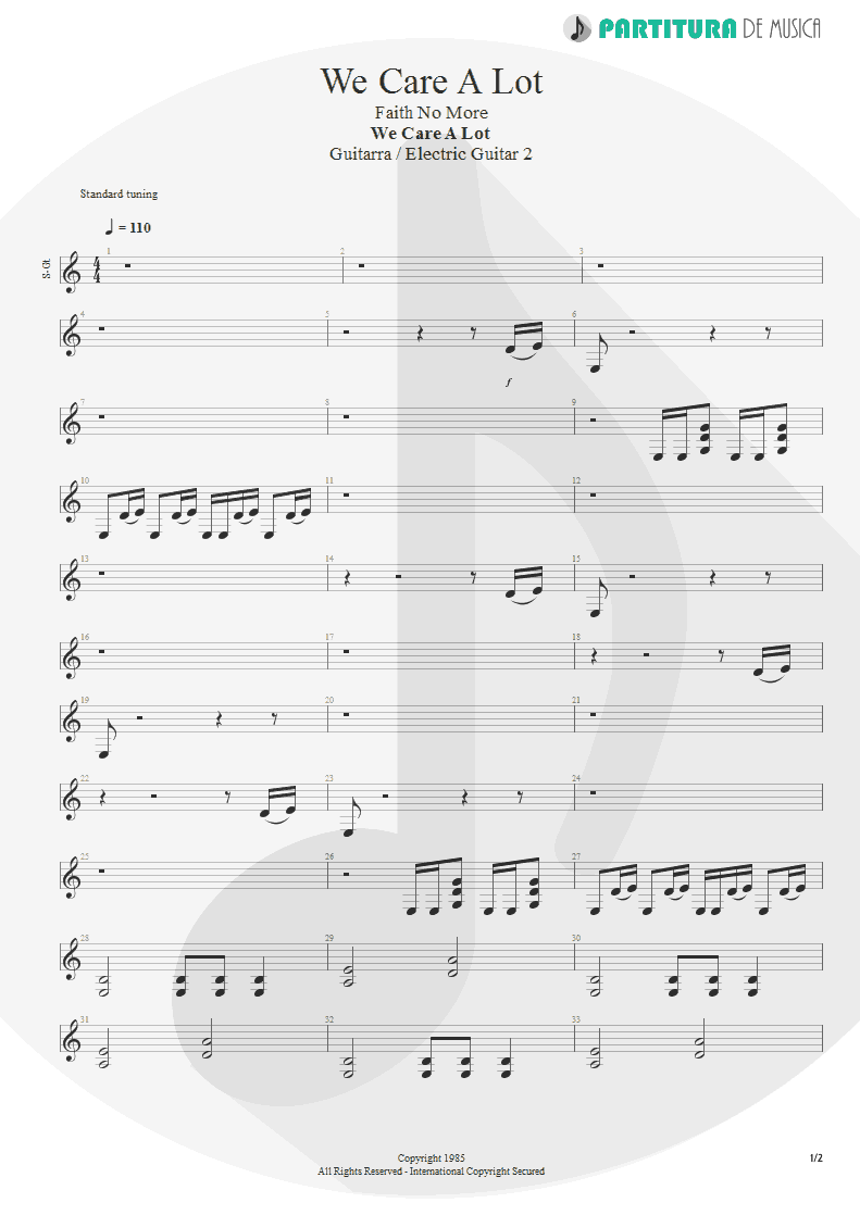 Partitura de musica de Guitarra Elétrica - We Care a Lot | Faith No More | We Care A Lot 1985 - pag 1