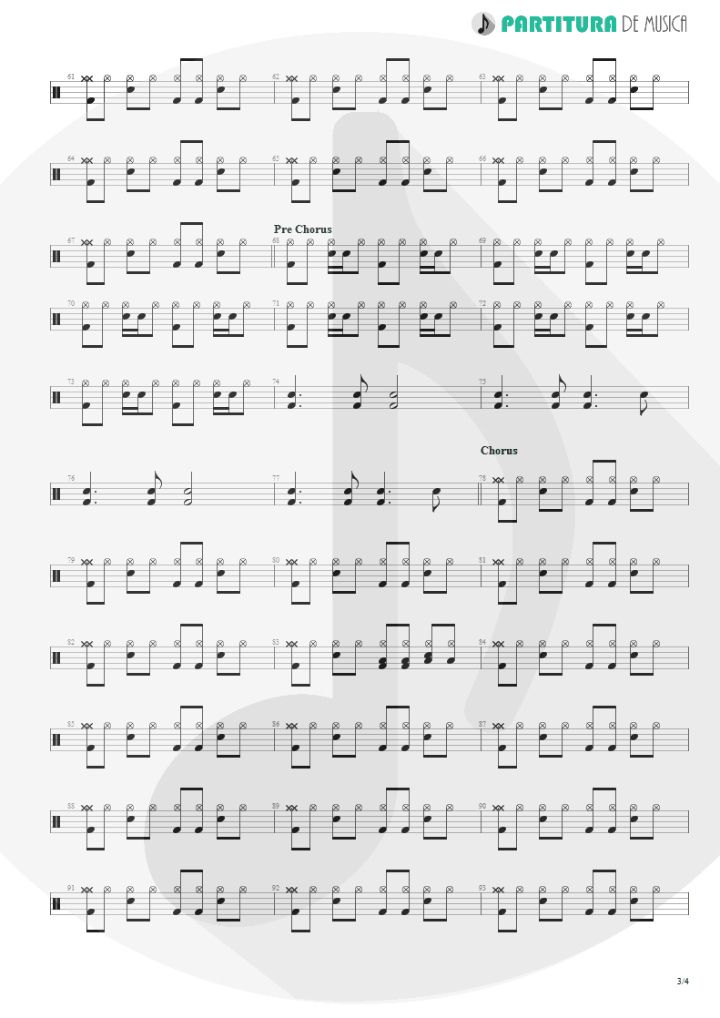 Partitura de musica de Bateria - From Out Of Nowhere | Faith No More | The Real Thing 1989 - pag 3