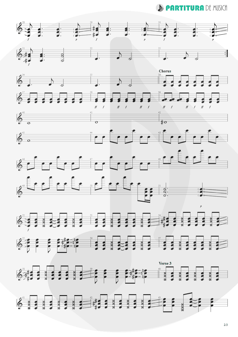 Partitura de musica de Guitarra Elétrica - From Out Of Nowhere | Faith No More | The Real Thing 1989 - pag 2